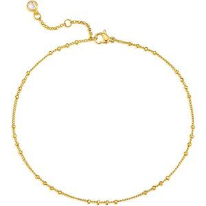 Gold Beaded Bracelets,18K Gold Plated Handmade Cute Satellite Diamond Cut Oval
